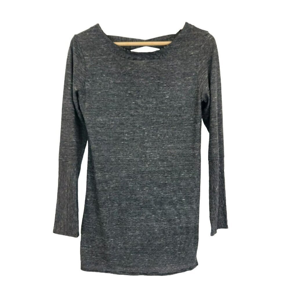 Prana Long Sleeve Tunic‎ Top Womens S Black Striped Back V-Neck Side Split Hem